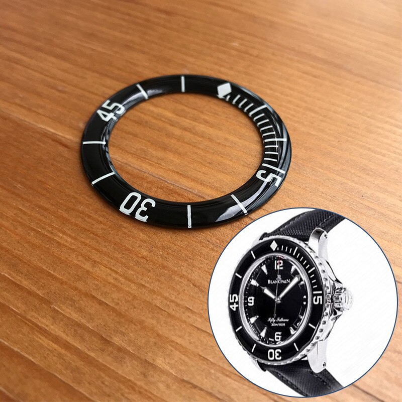 Blancpain Fifty Fathoms 45mm 자동 남성용 시계 부품 도구에 대한 빛나는 유리 블랙 시계 베젤 삽입